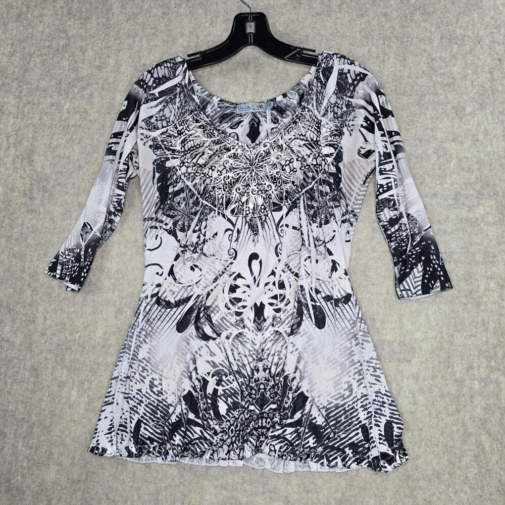 Unity World Wear Womens Black & White Tunic Top Size PM Polyester